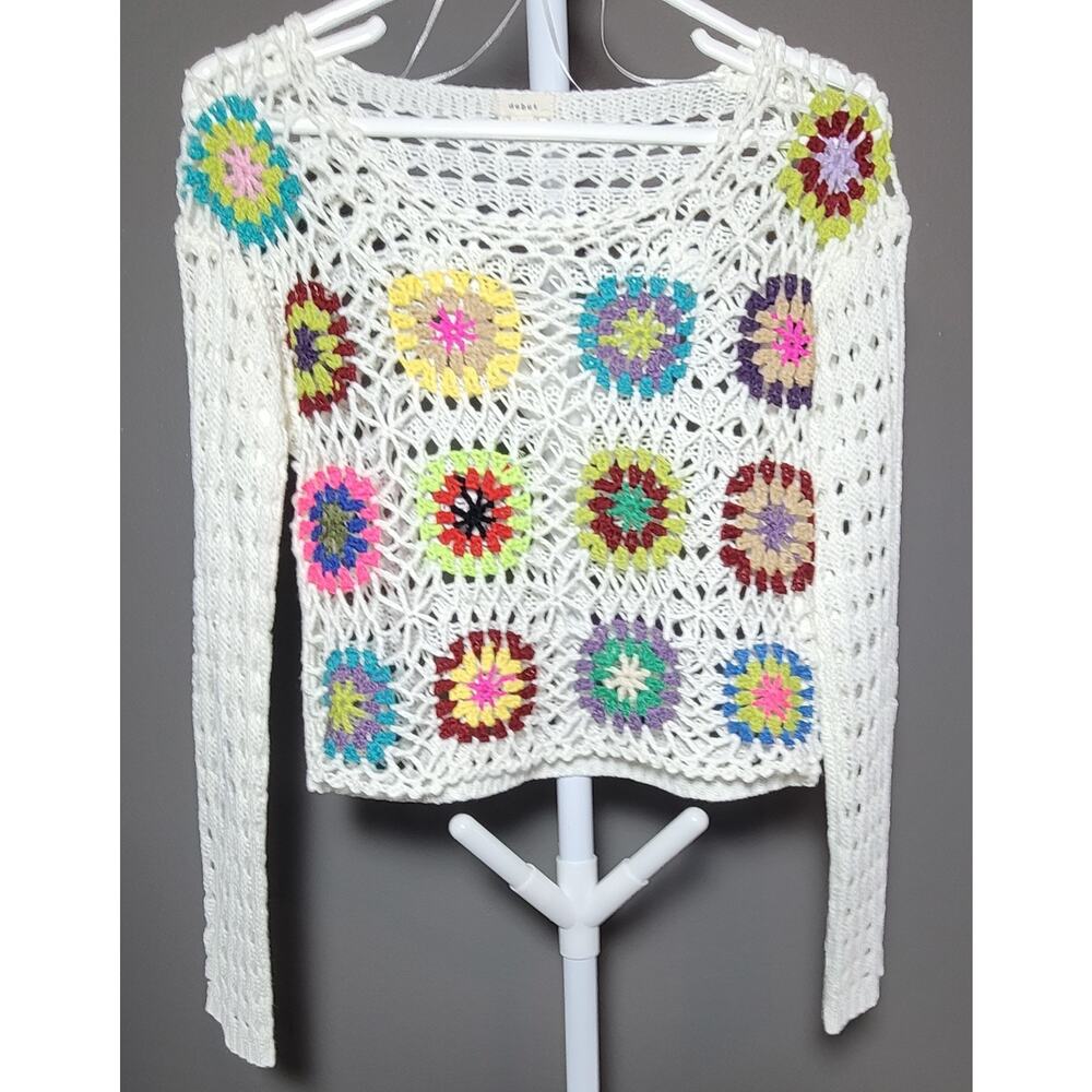 Debut Open Knit Sweater Boho Retro 70s Pullover Women Sz XS